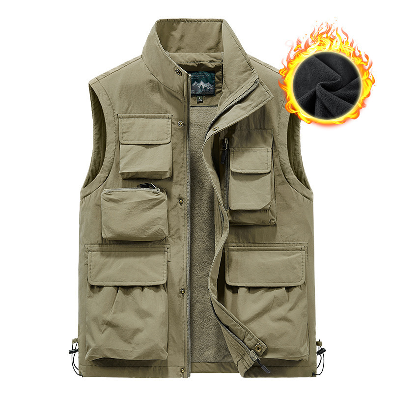 【8895】Multi-pocket fleece vest, outdoor fishing vest, mountaineering vest, multi-pocket casual tactical vest