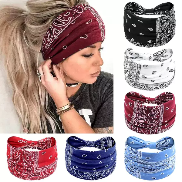 European and American Cashew Flower Sports Yoga Hair Band Women's Antiperspirant Sweat Absorbent Stastic Cotton Headband Women's Bohemian Hair Band