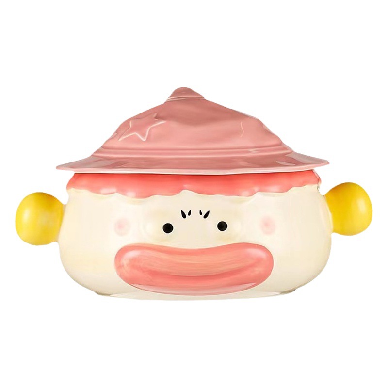 Personalidad creativa payaso de cerámica tazón de fideos instantáneos pintado a mano alivio hogar tazón de sopa con tapa lindo Internet celebridad ensalada tazón image 1