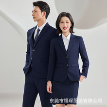 男女同款职业西装套装商务教师工作服4S店西服套装银行藏蓝色西装