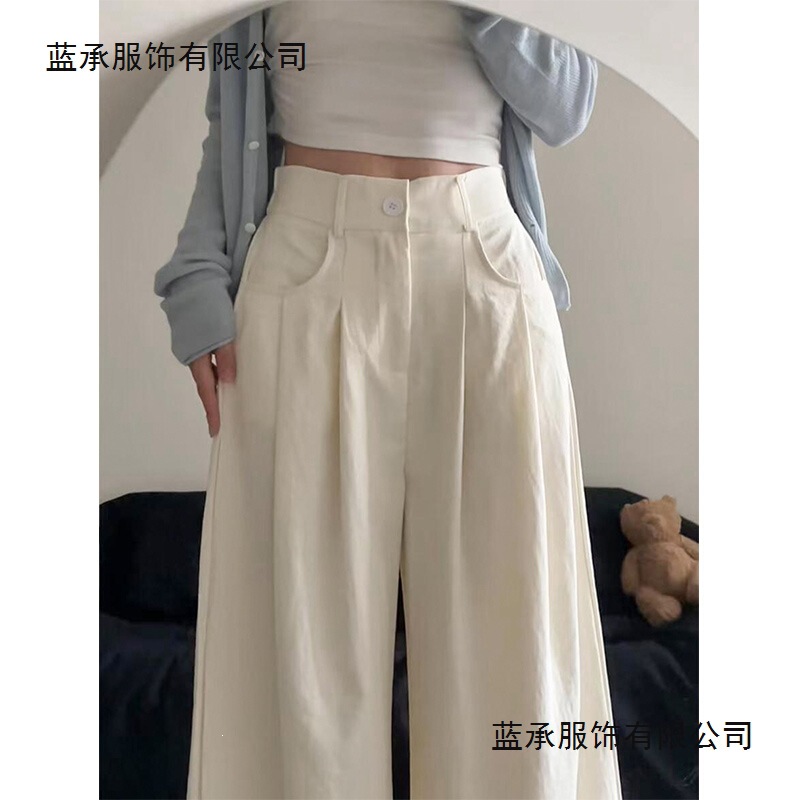 White Women's Suit Pants, Spring and Autumn 2025 New Style, High-Waisted, Drapey, Loose Straight-Leg Pants, Petite Casual Wide-Leg Pants