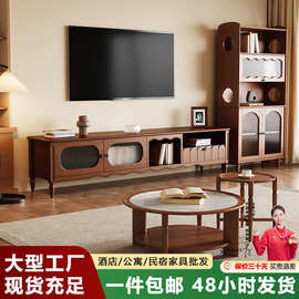 复古风实木圆形茶几组合小户型客厅家用开放式可移动边几岩板茶桌
