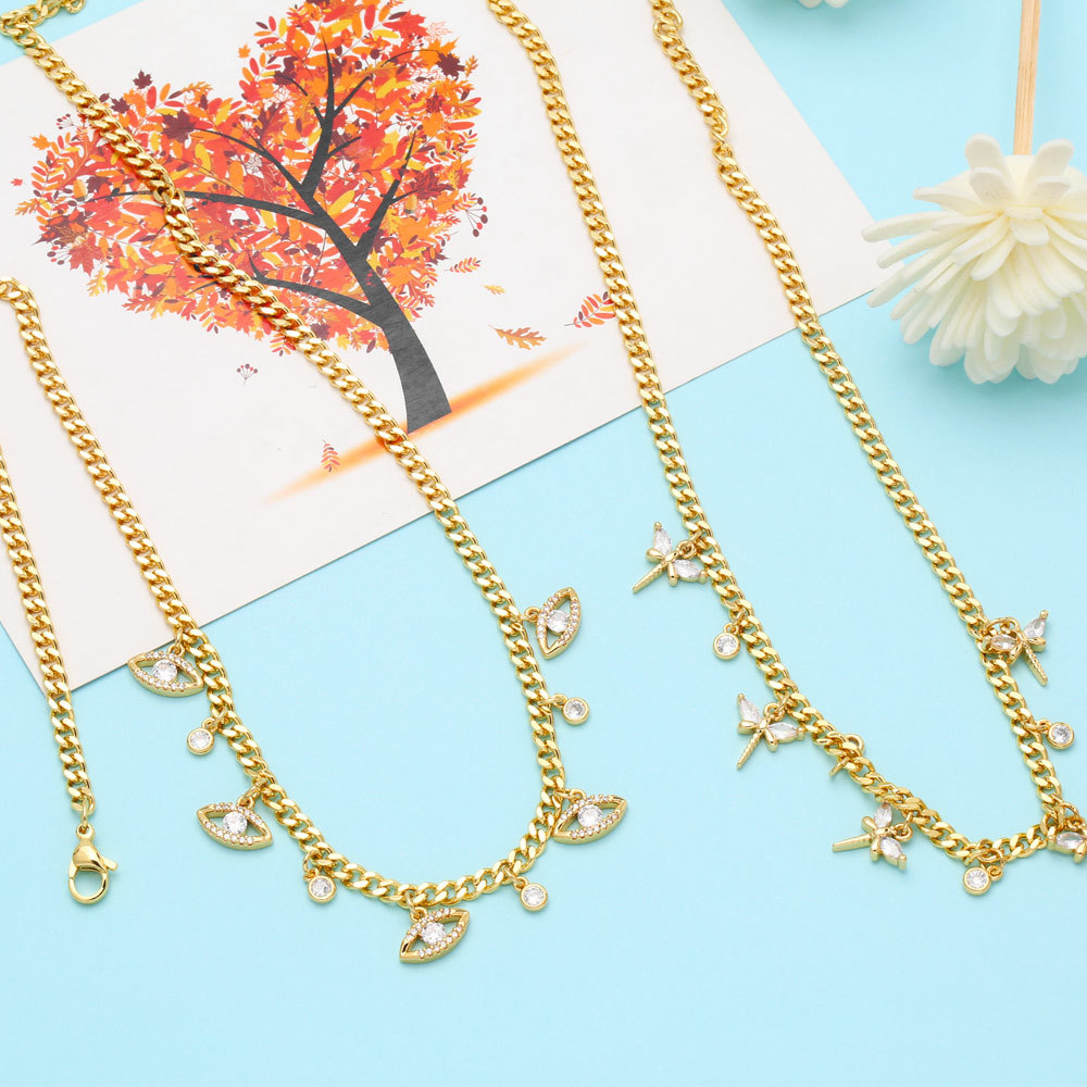 Fashion Simple Devilu0027s Eye Shaped Copper Necklace Clavicle Chain