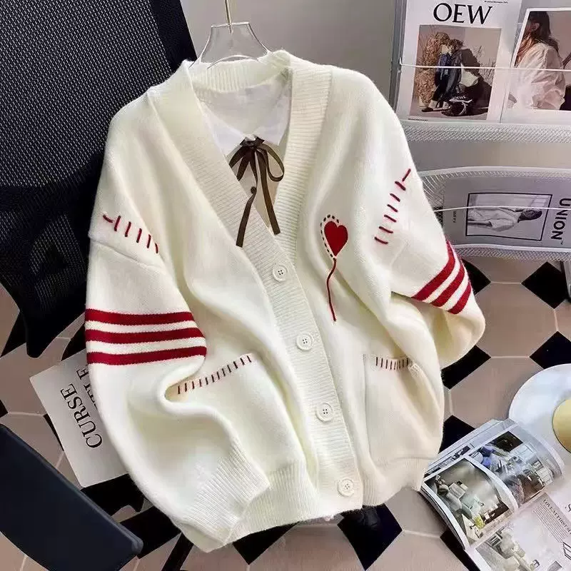 秋冬新款温柔慵懒风毛衣外套女宽松V领上衣高级感日系针织开衫女