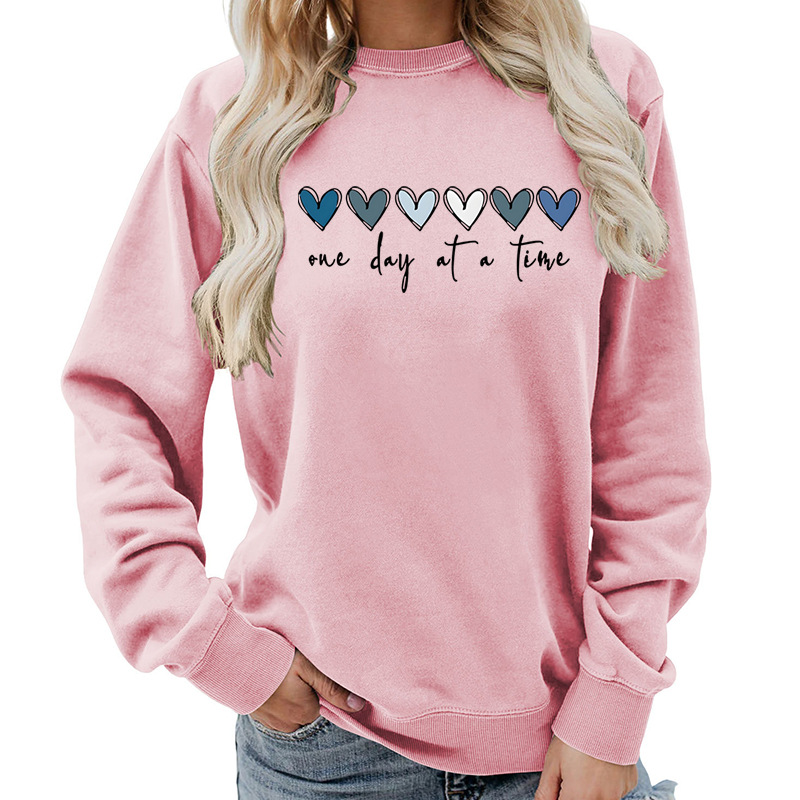 One Day at a Time Printed Round Neck Women's Top Sweatshirt Autumn and Winter Amazon Supply Casual and Loose