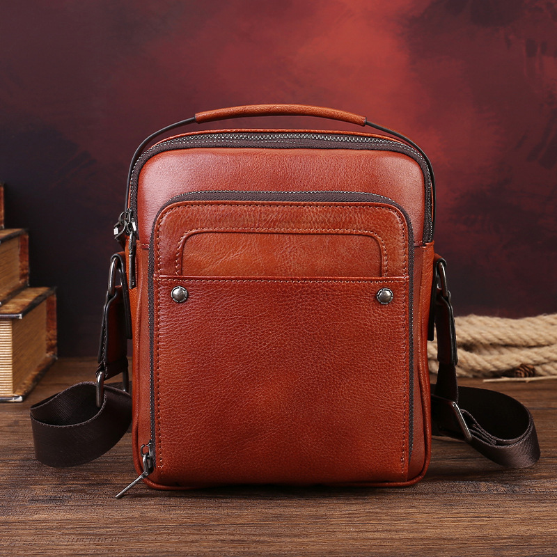 Cross-Border Retro First-Layer Cowhide Men's Crossbody Bag, Casual Handbag, Shoulder Bag, Business Commuter Men's Bag, Mobile Phone Bag Cross-Border Retro First-Layer Cowhide Men's Crossbody Bag, Casual Handbag, Shoulder Bag, Business Commuter Men's Bag, Mobile Phone Bag