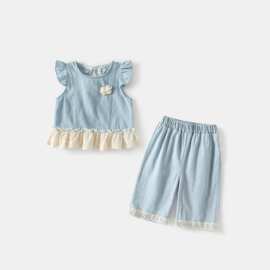 套装女童夏装新款无袖上衣儿童牛仔套裤子洋气公主夏季衣服童装