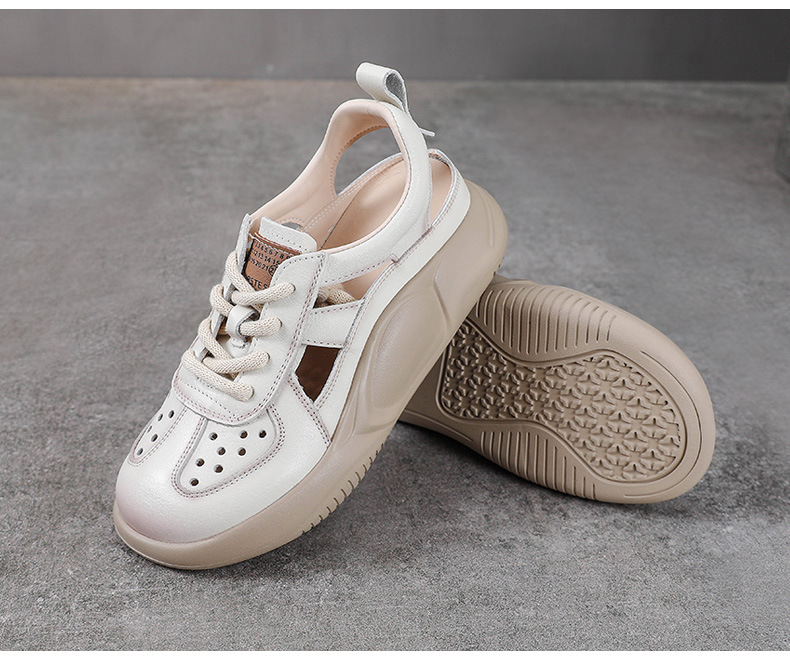 Sandal bít mũi thể thao da bò thật đế dày cổ điển mùa hè — Màu be chi tiết 14