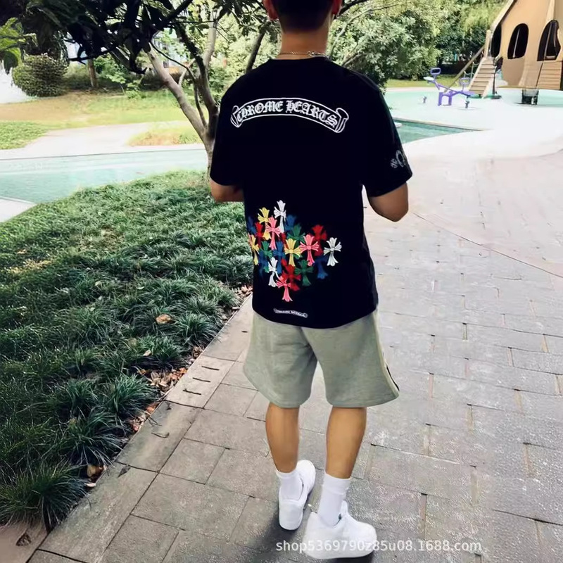[Cross-border e-commerce] a generation of Chrome crohearts heart Phantom cross printed short sleeve T-shirt