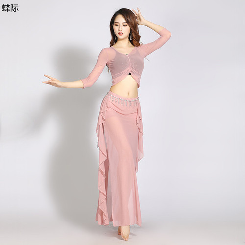 New summer belly dance practice clothes mesh sexy large size slim dance performance skirt oriental dance practice clothes