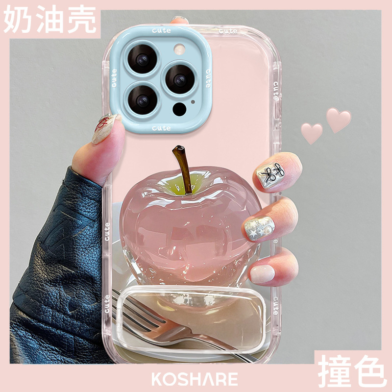 クリスタルアップル iPhone16e用スマホケース 17promaxミラー付きスタンド 15フルカバー 14サマージェリー|undefined