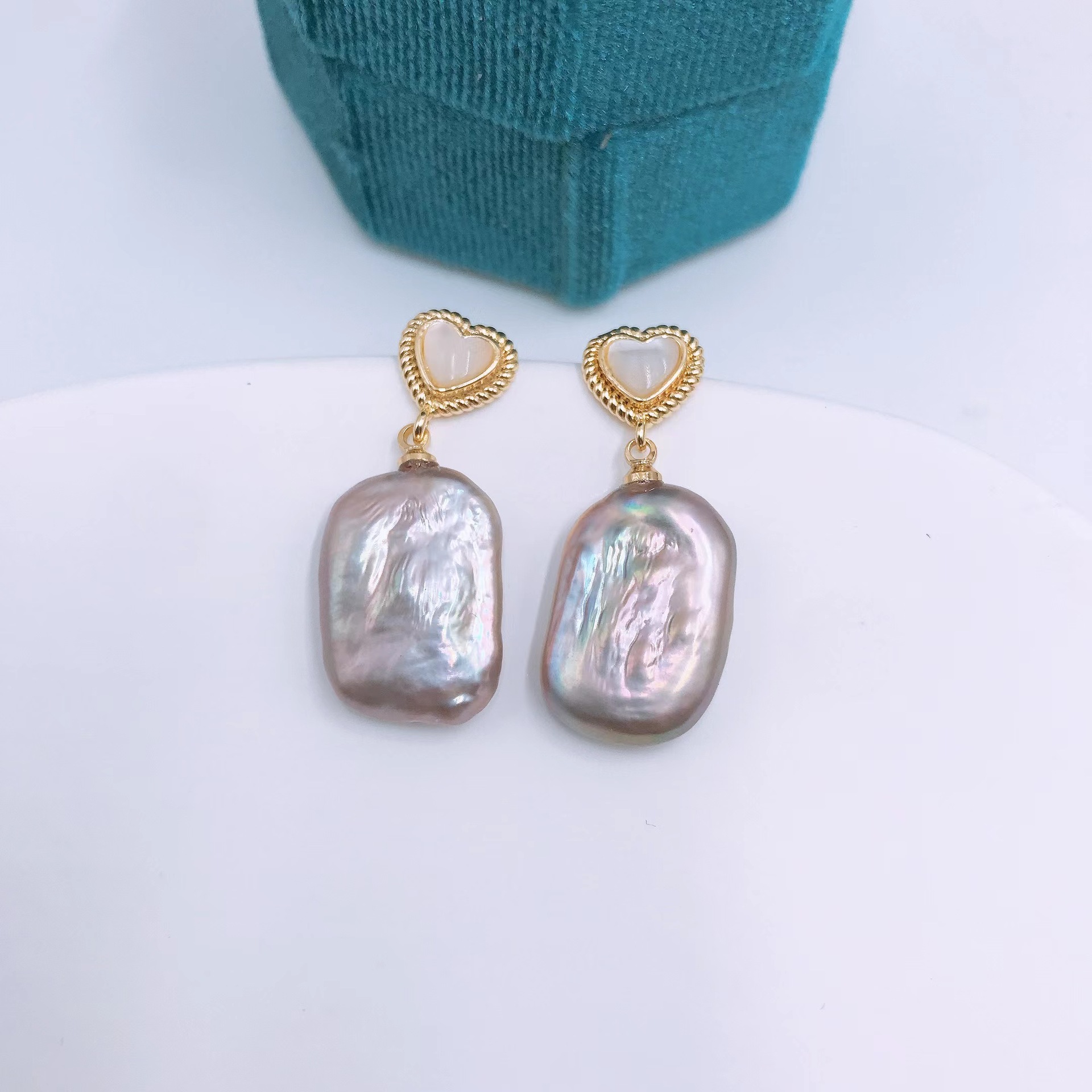 Baroque Style Square Oval Heart Shape Baroque Pearls Copper Drop Earrings 1 Pair