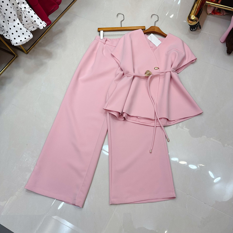 Thirteen Lines European and American Summer Casual Elegant Accessible Luxury High-End Belt Suit Vest + Wide-Leg Pants Suit C2 # 2512