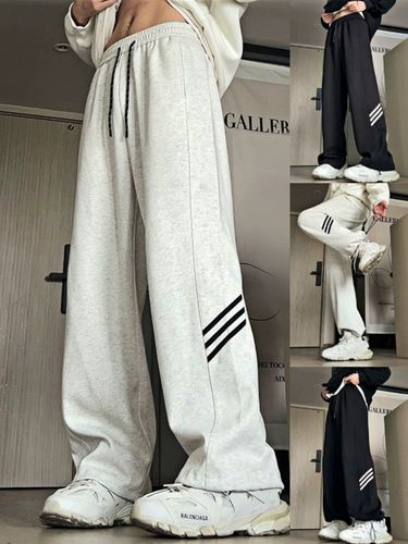 Cross-border Men's Spring/Fall New Arrival Loose-Fit Straight-Leg Sweatpants with Striped Design, Stylish Drawstring Details—American-Style High-Street Sporty Casual Wear