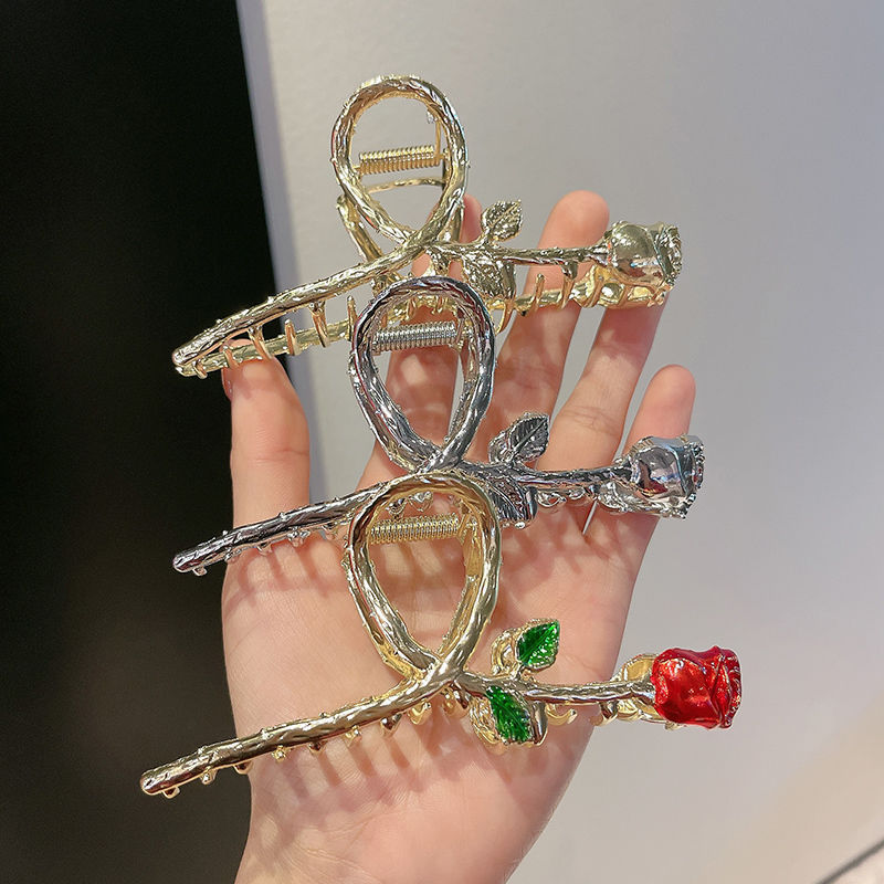 バラの金属のクリップの後頭部のヘアピンのネットの赤いディスクの髪の優雅な気質の高級感のカチューシャのサメのクリップの卸売り|undefined