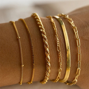 European and American Cross-border Bohemian Minimalist Bracelet Metal Chain Women's Suit 6 Multi-layer Chain Simple Bracelet