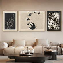 中古风客厅装饰画抽象复古轻奢高级感沙发背景墙壁画三联卧室挂画