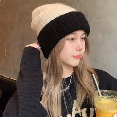 Korean Autumn/Winter New Color Blocking Warm Knit Hat for Women, Fashionable and Face-Smoothing, Youthful Ear Protection Wool Knit Hat for Men