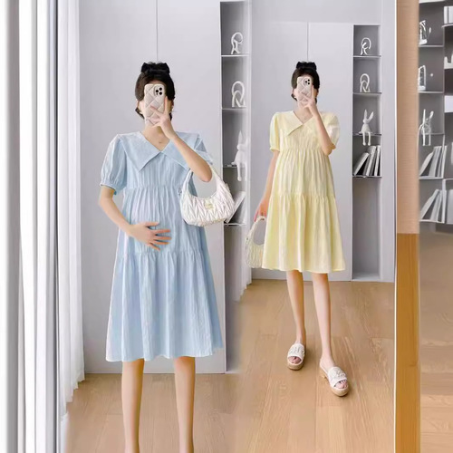 Pregnant women's dress summer new loose doll collar summer skirt for women small person fashionable summer skirt