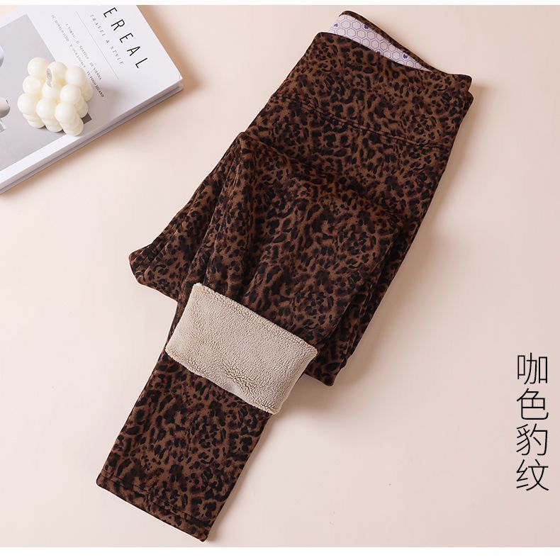 Nuevo calentamiento y grosor damas de cintura alta de mediana edad pantalones de algodón de algodón de caño y invierno pantalones de caño de flores cortas y pantalones de calzado