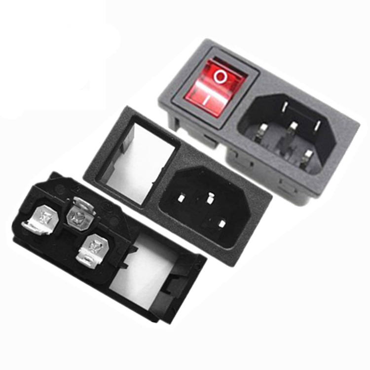 AC电源插座品字带盖连体型三合一带灯开关保险丝公座机箱插座 10A