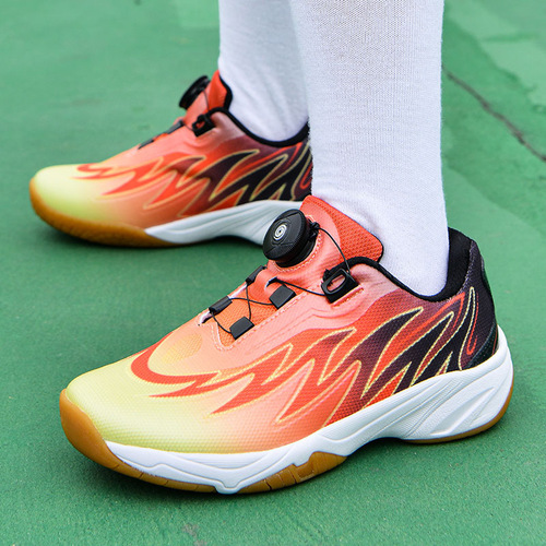New model Fonghuo badminton shoes for men and women, children's shoes without laces, rotating button, children's outdoor badminton training sports 