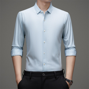 Brand Vertical Stripe Shirt 2025 Thin Traceless Men's Long-sleeved New Business Casual Spring Non-ironing Shirt for Men