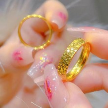 18k金碎冰冰戒指Au750彩金雪花宽面指环黄金情侣对戒送礼水贝批发