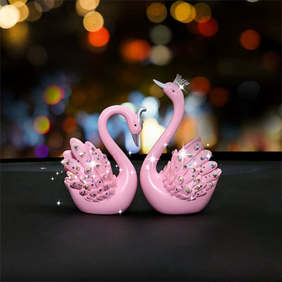 Car Ornaments, In-Car Fragrance, Dashboard Car ornaments - pair-of-pink-diamond-swans