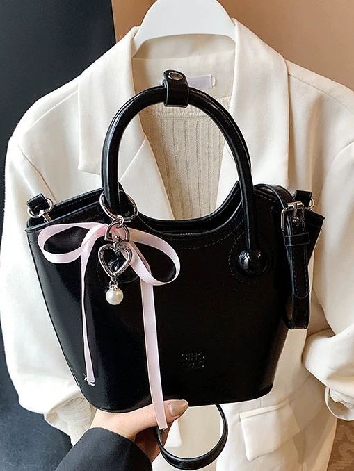 Compact summer handheld small bag, city style, top handle and shoulder strap, with/without pendant