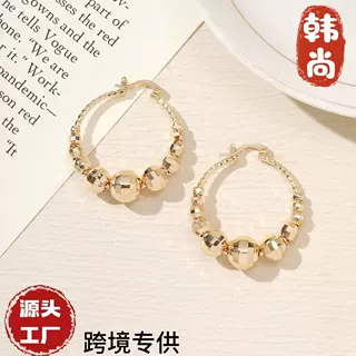 源头工厂跨境时尚复古金色切面圆珠闪亮耳环高级感耳圈个性耳饰