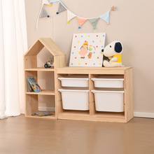 儿童玩具收纳柜实木置物柜蒙氏宝宝房用品书架二合一玩具收纳架