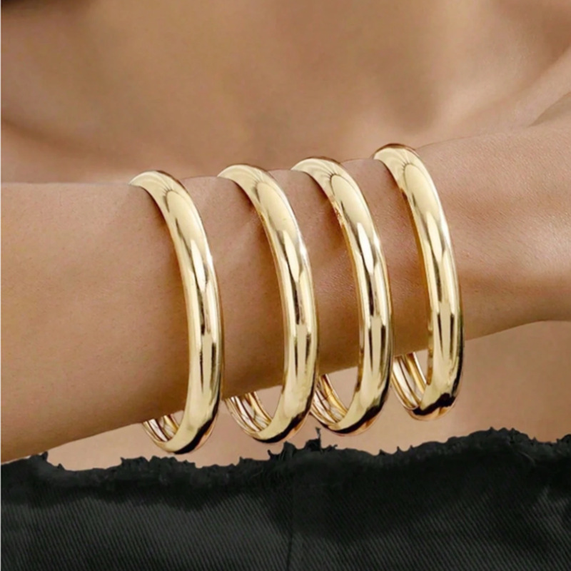 Europa y América de moda transfronteriza brillante boca ancha superpuesta brazalete conjunto de moda personalidad anillo de pigmento de oro exagerado pulsera mujer image 3
