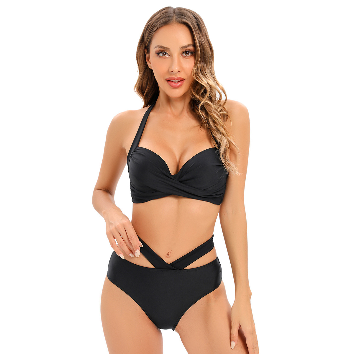Traje de baño de dos piezas con cuello halter de Amazon para mujer, bikini con copas cruzadas, traje de baño sexy con espalda descubierta
