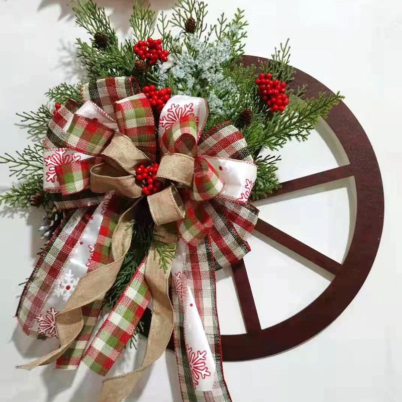 Haube hot cross-border hot Christmas decoration door hanging wooden roulette wheel wreath Christmas pine cone wreath_voghion.com