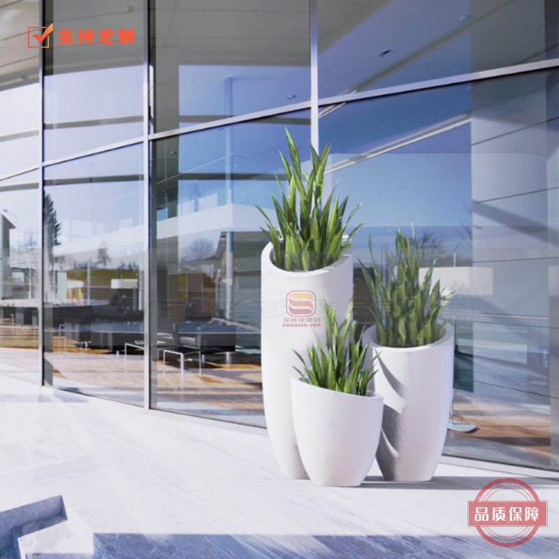 FRP inclinada maceta de flores combinada centro comercial hotel café sala de ocio decoración al aire libre vasija de flores