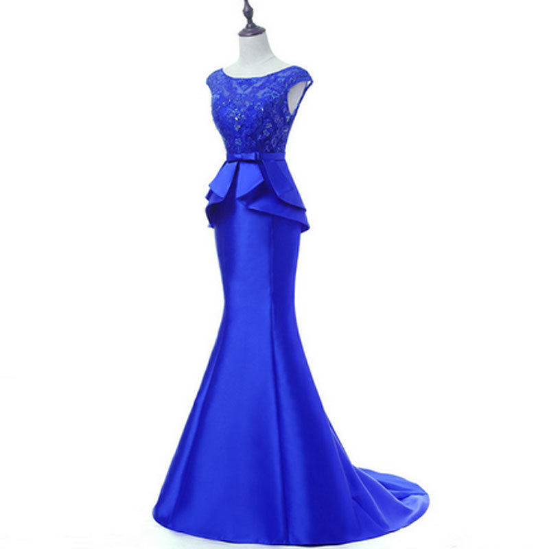 Nuevo vestido de noche vestido de novia europeo y americano Comercio exterior encaje con cuentas cuello redondo Amazon AliExpress deseo vestido de noche