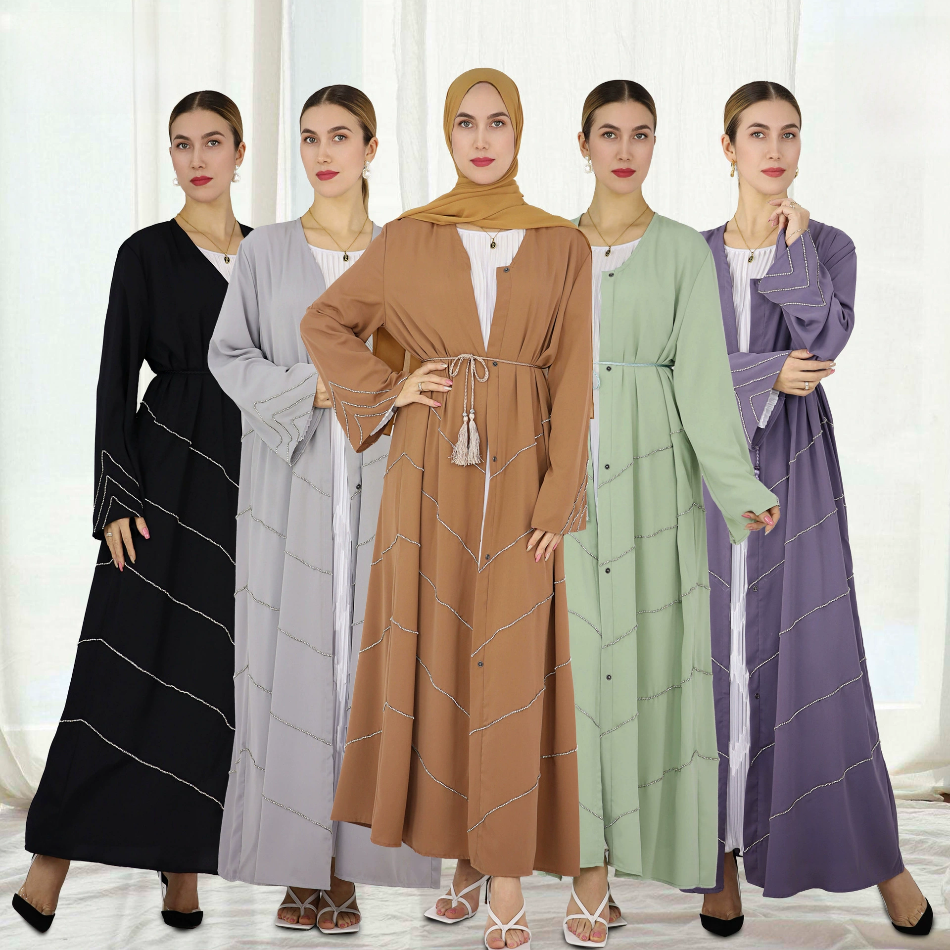 ЛориЯ Спид Тонг Amazon Диба́й Весна Лето Повседневное однотонное платье-robe с жемчужной нитью LR540 (в комплект)