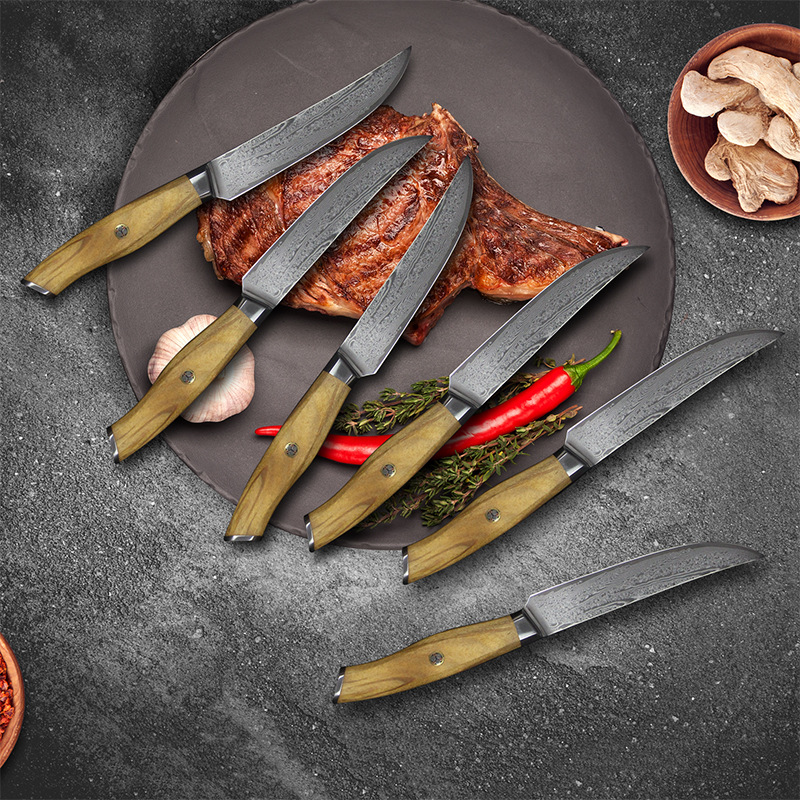 不锈钢牛排刀亚马逊 厨师西餐切肉刀 阳江大马士革VG10牛扒刀厨刀