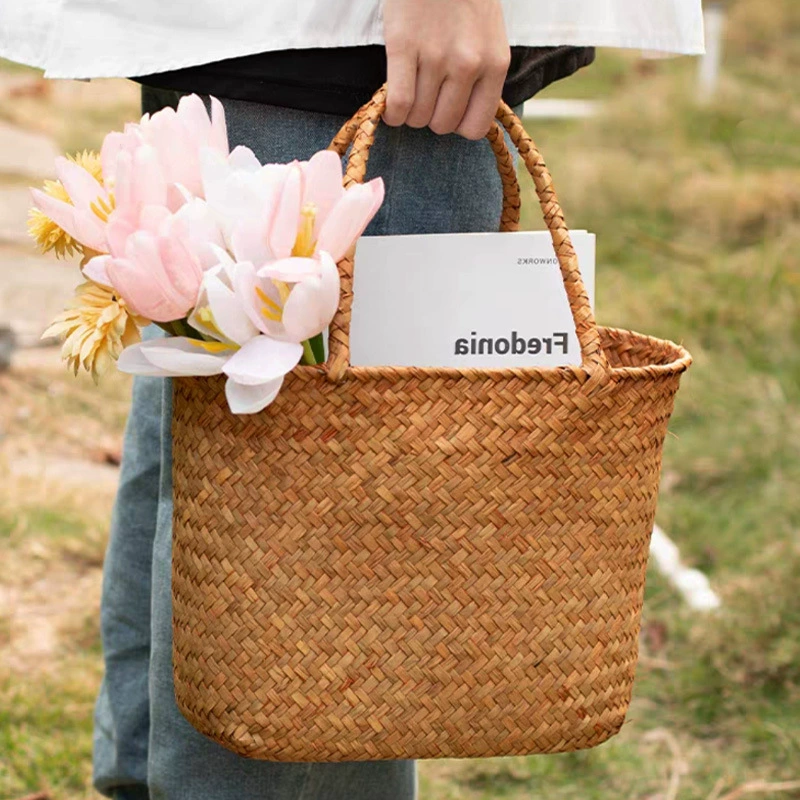 Ручная корзина в минималистском стиле, плетеная цветочная корзина из кошачьей лапы, настенная корзина для хранения, старинная ручная сумка, украшения для цветочных композиций.