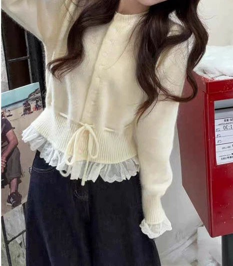 Балет девушка новый год красный свитер зимний сладкий дизайн чувство шнуровки свитер фиолетовый