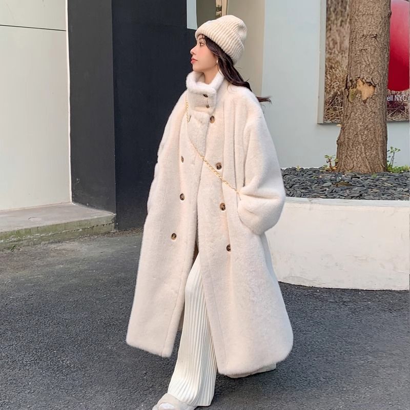 Long Imitation Mink Fur Coat Women's Winter New Double-breasted Fur Fur Fur Coat Thickened Plush Cotton Coat Long Imitation Mink Fur Coat Women's Winter New Double-breasted Fur Fur Fur Coat Thickened Plush Cotton Coat