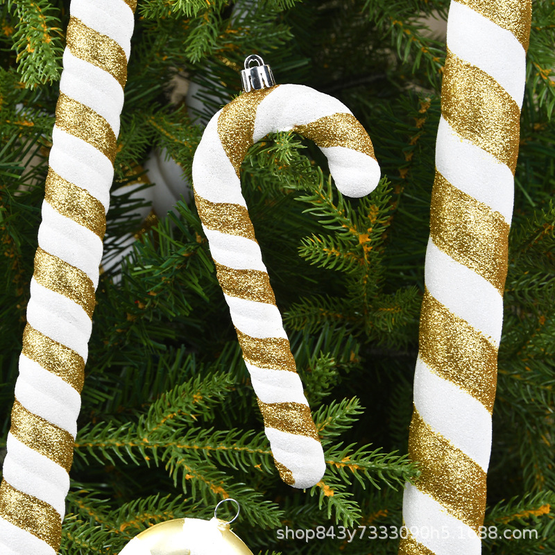 Decoraciones navideñas transfronterizas, muletas blancas doradas, adornos de árboles de Navidad, decoración de escenas de ventanas, accesorios fotográficos de celebridades de Internet
