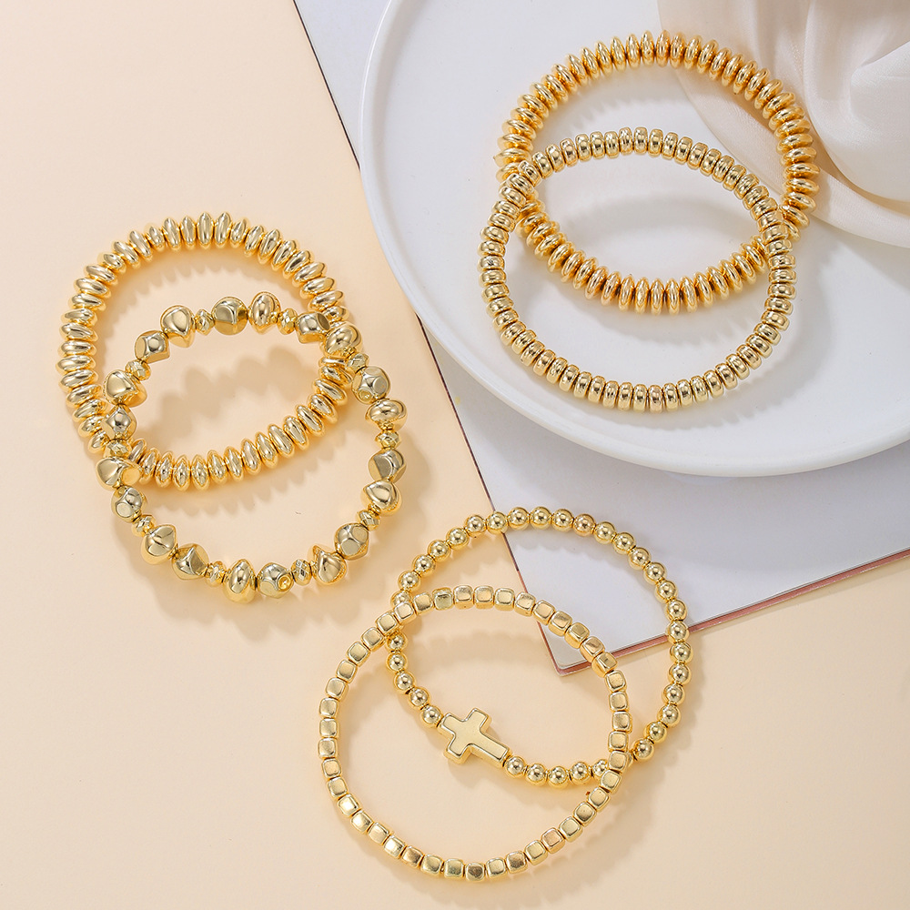 1 Set Quantity Vintage Style Classic Style Geometric Cross Solid Color CCB Ball Chain Beaded Bracelets Wholesale