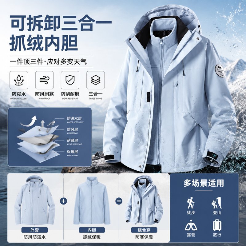 2026 New Model Wear-Resistant Outdoor Hiking and Mountaineering Jacket, Fall/Winter Water-Resistant 3-in-1 Warm Jacket 2026 New Model Wear-Resistant Outdoor Hiking and Mountaineering Jacket, Fall/Winter Water-Resistant 3-in-1 Warm Jacket