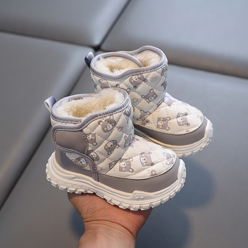 Zapatos de pan de tubo alto con pies envuelta Velcro más terciopelo engrosamiento botas de nieve para niños zapatos de algodón casuales botas de algodón para hombres cálidos para bebés