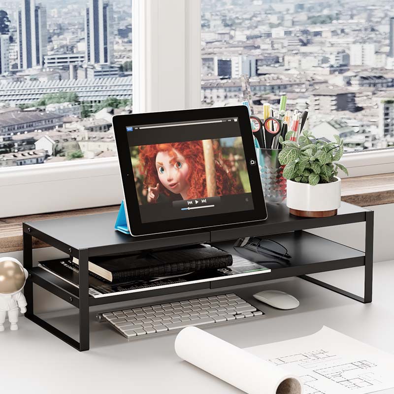 Organizador de almacenamiento minimalista para escritorio de dormitorio con soporte elevado para computadora, estante elevador para monitor de oficina sin instalación.