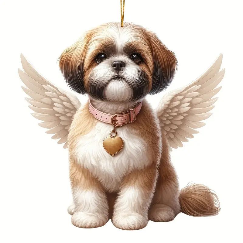Ángel alas perro Shih Tzu colgante acrílico colgante plano del espejo retrovisor del automóvil transfronterizo colgante decoración del árbol de Navidad colgante image 5
