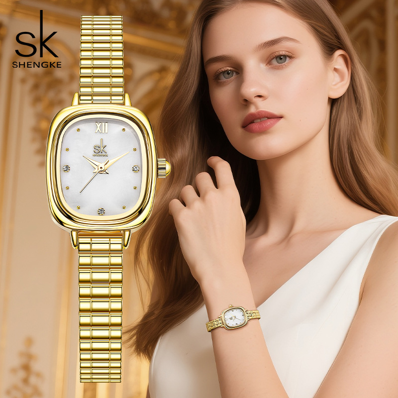 Sk Women's Watch Fashion Steel Band Small Square Watch Cross-Border Waterproof Quartz Watch Wholesale Export Niche Watch Women 0217