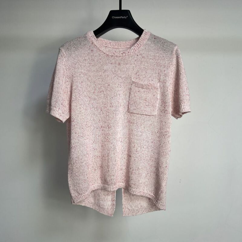 【Cp】Designer Women's Clothing Boutique Genuine Round-Neck Knitted Top with Washi Yarn and Linen, Featuring a Back Slit